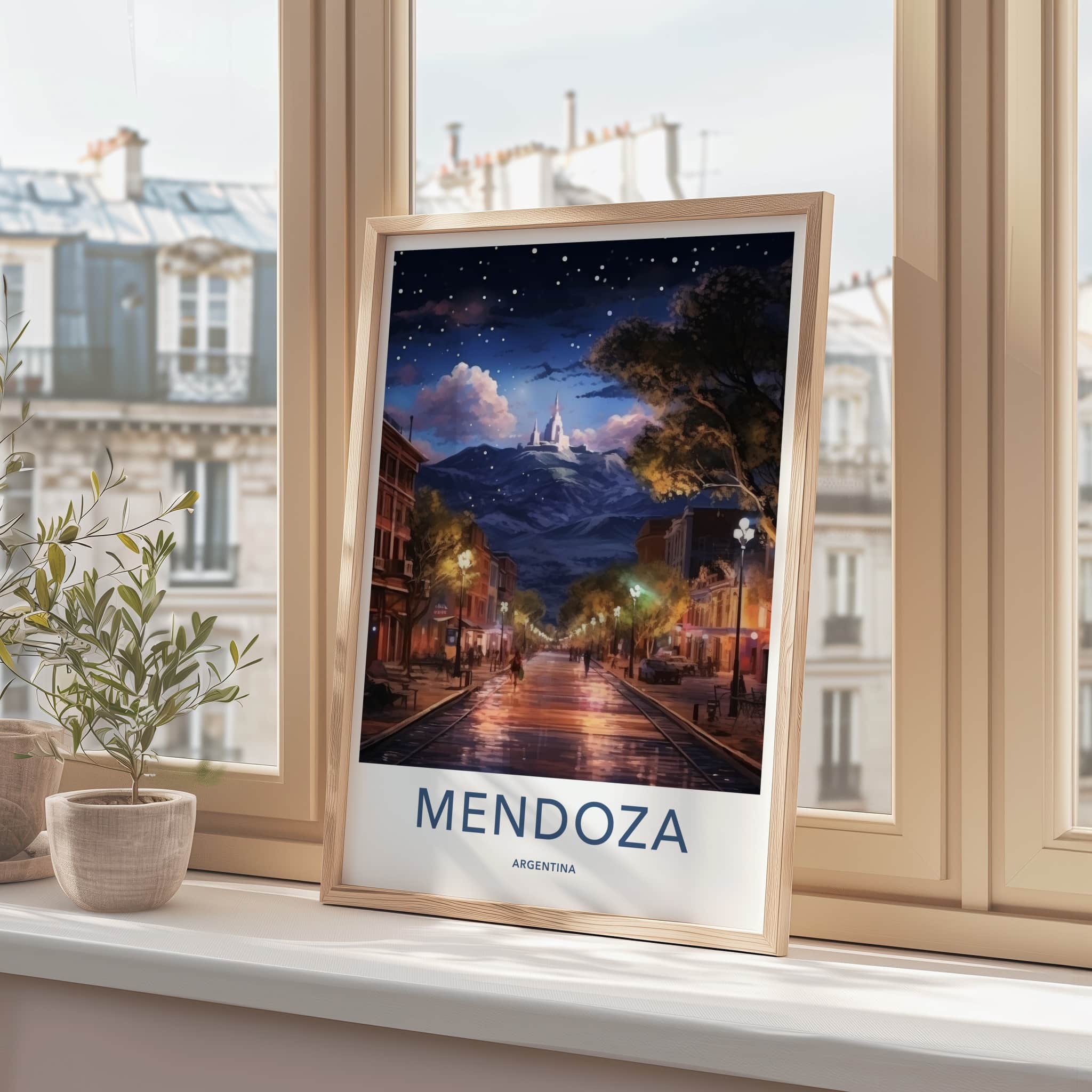 Mendoza Poster - Argentina Travel Art - Starry Night Street Home Decor
