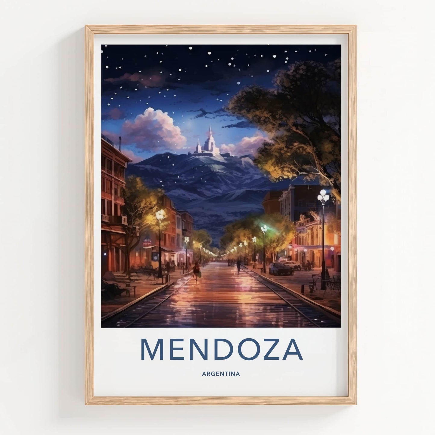 Mendoza Poster - Argentina Travel Art - Starry Night Street Home Decor