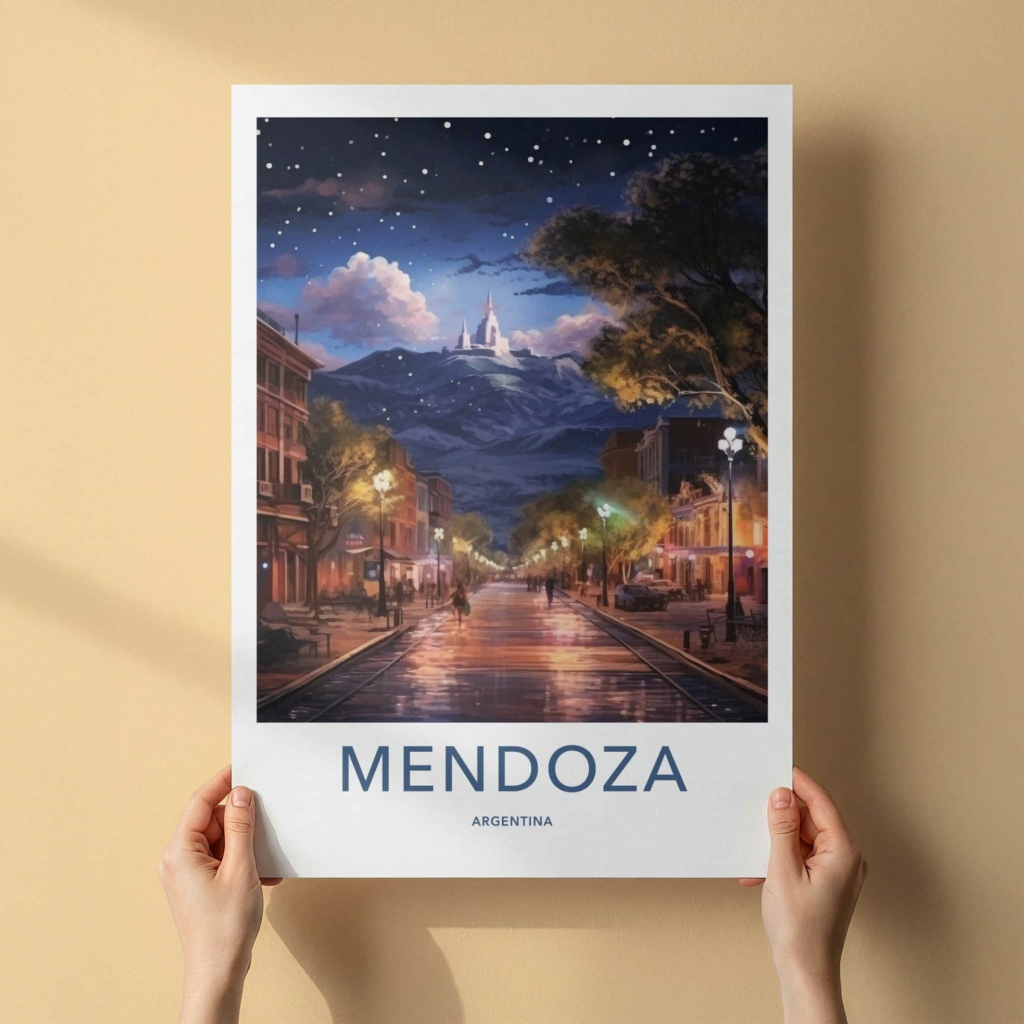 Mendoza Poster - Argentina Travel Art - Starry Night Street Home Decor