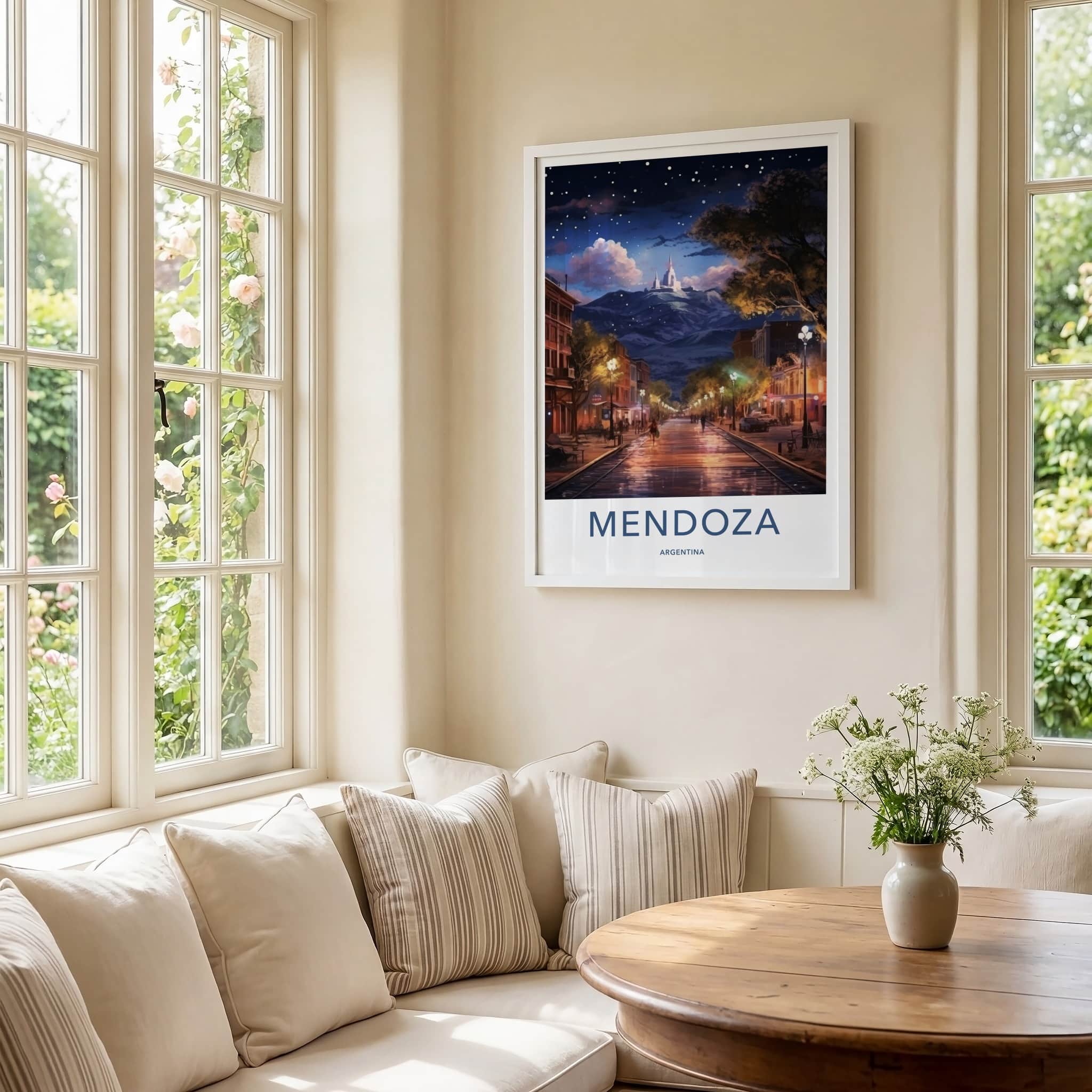 Mendoza Poster - Argentina Travel Art - Starry Night Street Home Decor