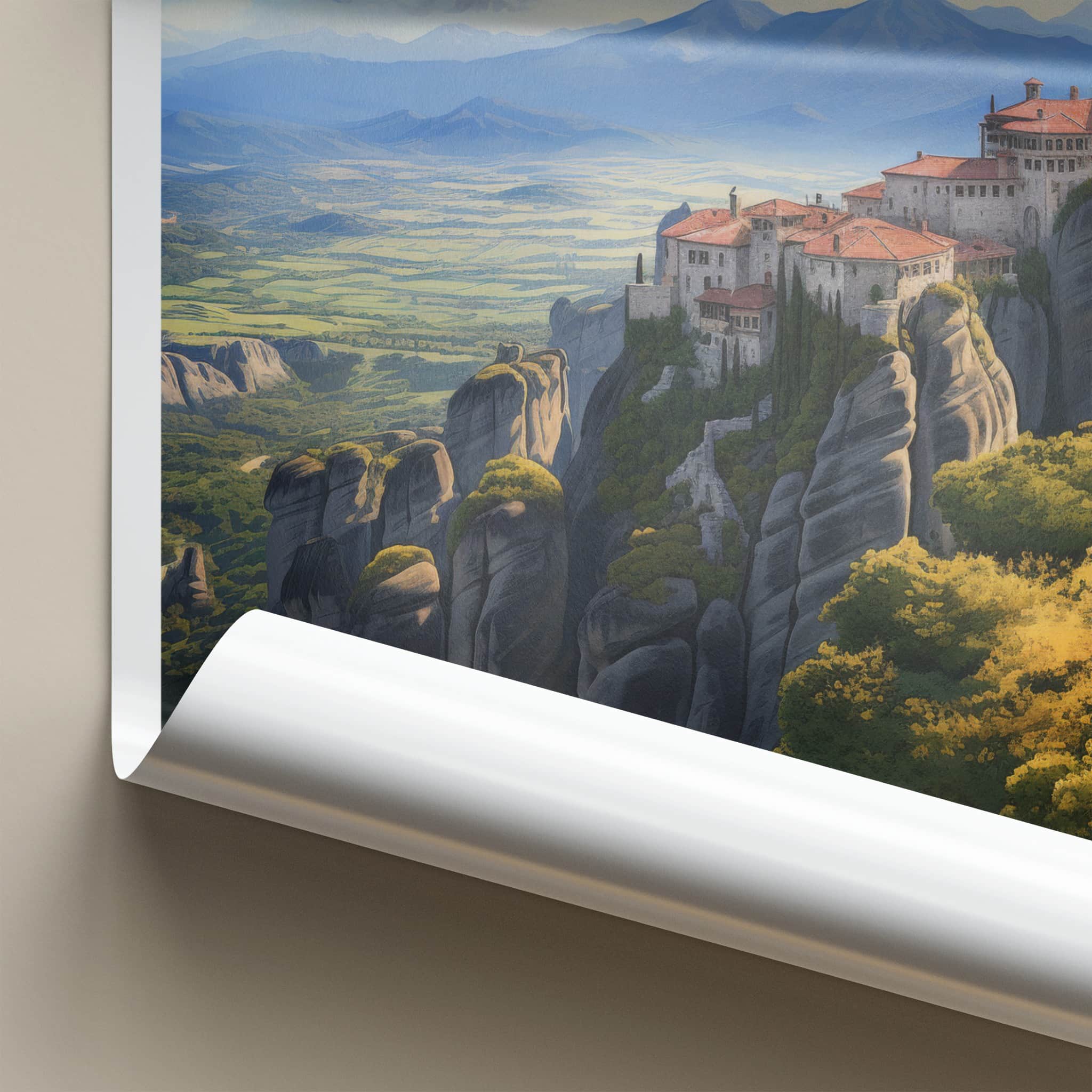Meteora Poster - Greece Fine Art - Cliffside Monasteries Valley Gift