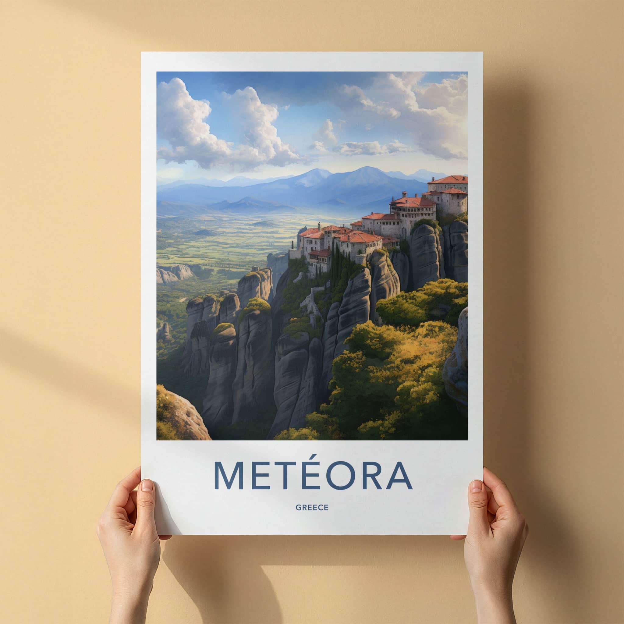Meteora Poster - Greece Fine Art - Cliffside Monasteries Valley Gift