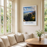 Meteora Poster - Greece Fine Art - Cliffside Monasteries Valley Gift