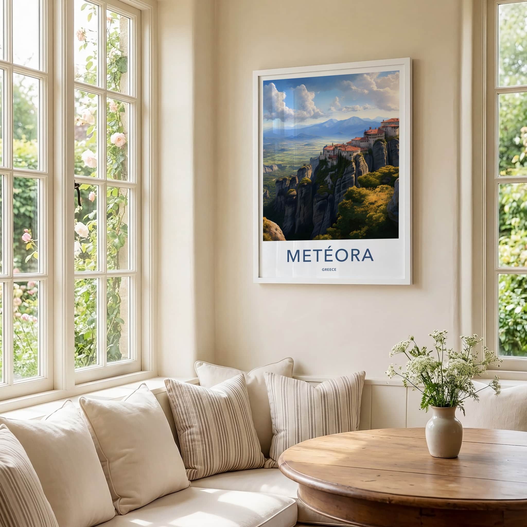 Meteora Poster - Greece Fine Art - Cliffside Monasteries Valley Gift