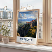 Meteora Poster - Greece Fine Art - Cliffside Monasteries Valley Gift