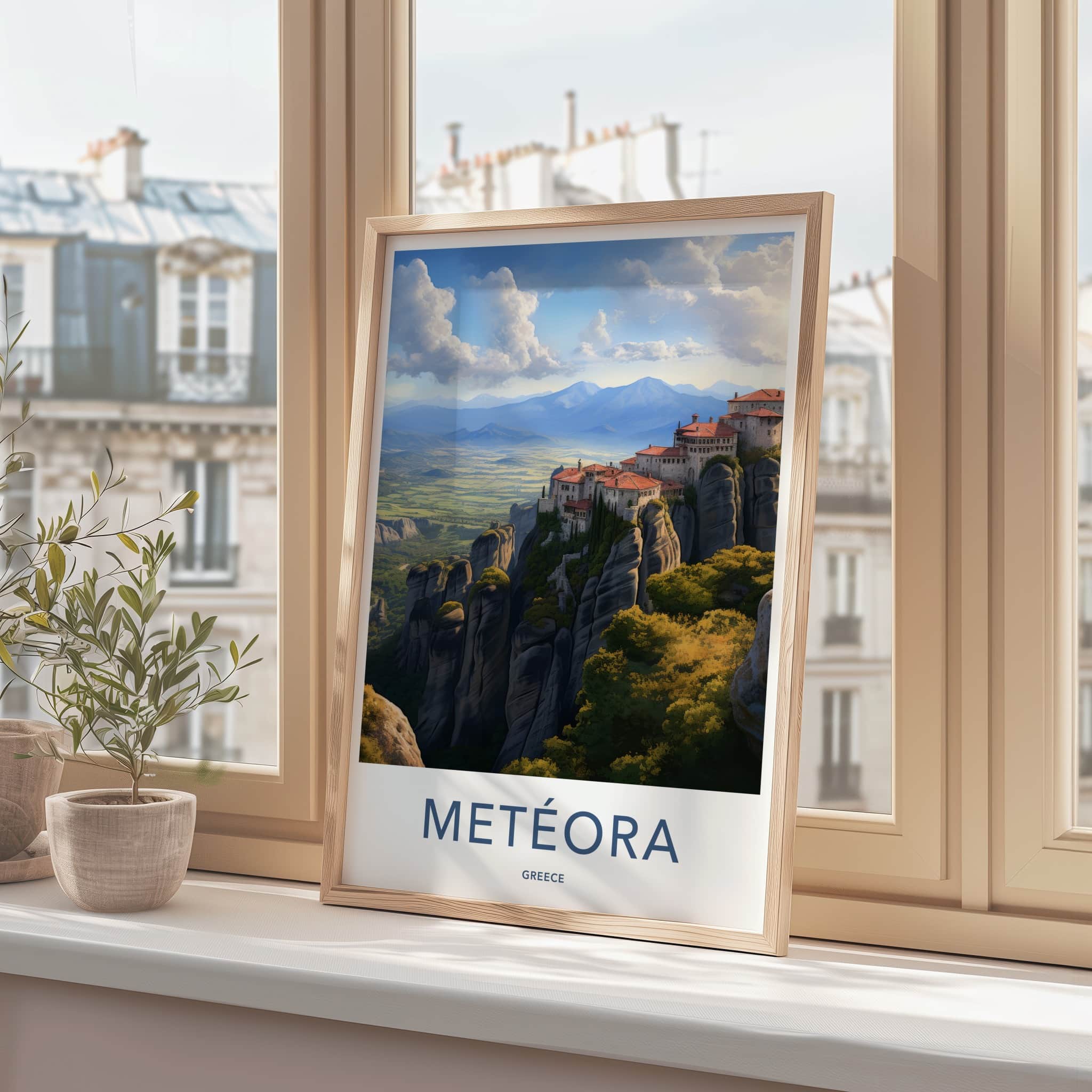 Meteora Poster - Greece Fine Art - Cliffside Monasteries Valley Gift