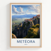 Meteora Poster - Greece Fine Art - Cliffside Monasteries Valley Gift