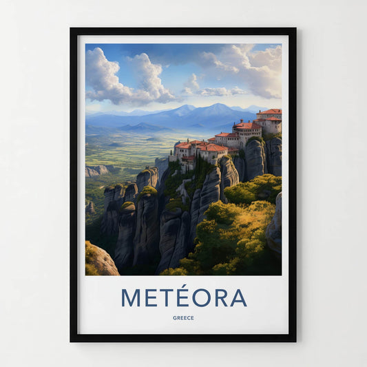 Meteora Poster - Greece Fine Art - Cliffside Monasteries Valley Gift