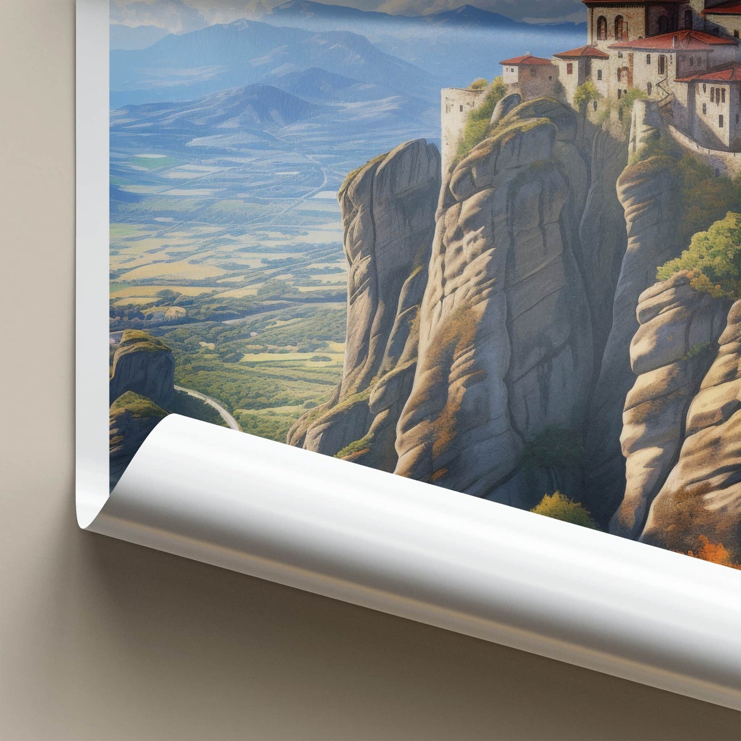 Meteora Poster - Greece Wall Art - Monastery Cliffside View Home Decor