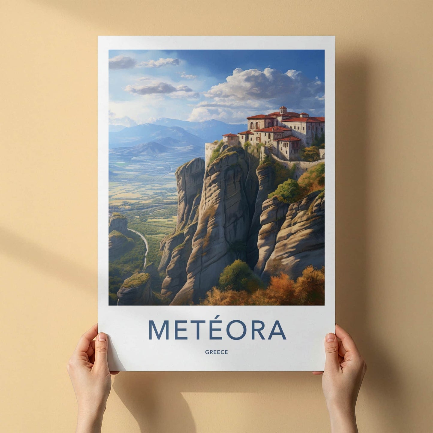 Meteora Poster - Greece Wall Art - Monastery Cliffside View Home Decor