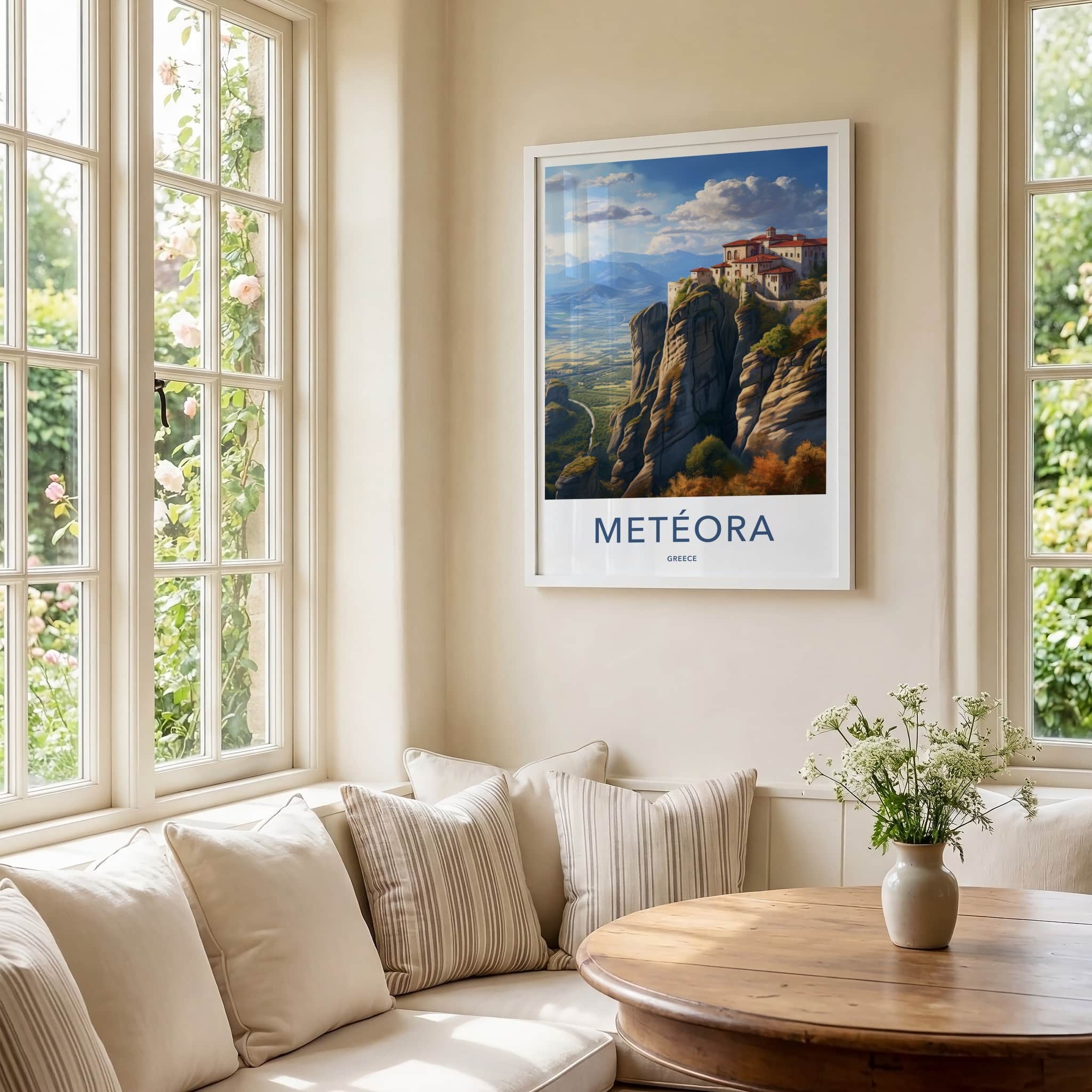 Meteora Poster - Greece Wall Art - Monastery Cliffside View Home Decor