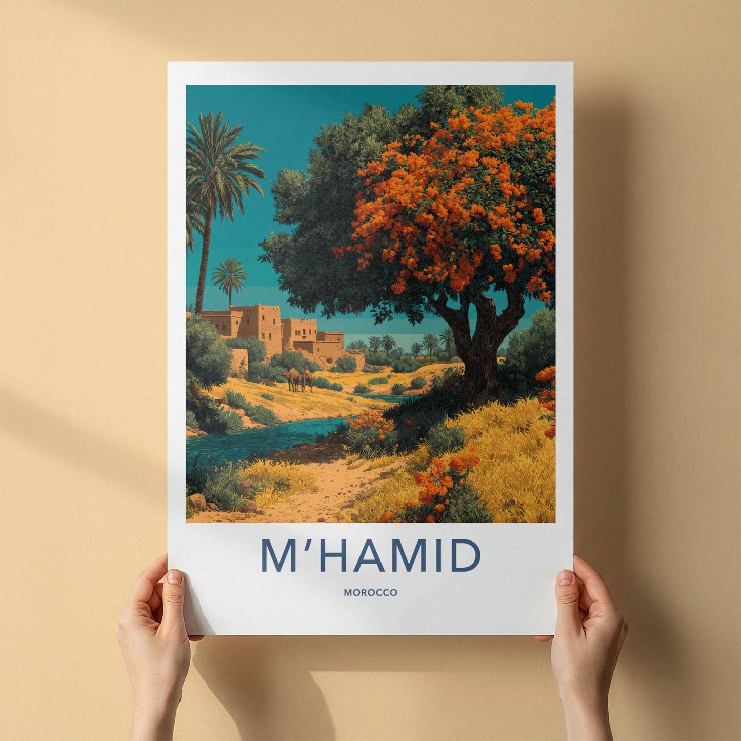 MHAMID Poster - Morocco Travel Art - Desert Village Oasis Home Decor