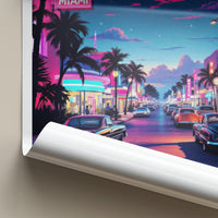 Miami Poster - Florida Travel Art - Palm Tree Lined Street Home Decor