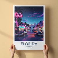 Miami Poster - Florida Travel Art - Palm Tree Lined Street Home Decor