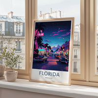 Miami Poster - Florida Travel Art - Palm Tree Lined Street Home Decor