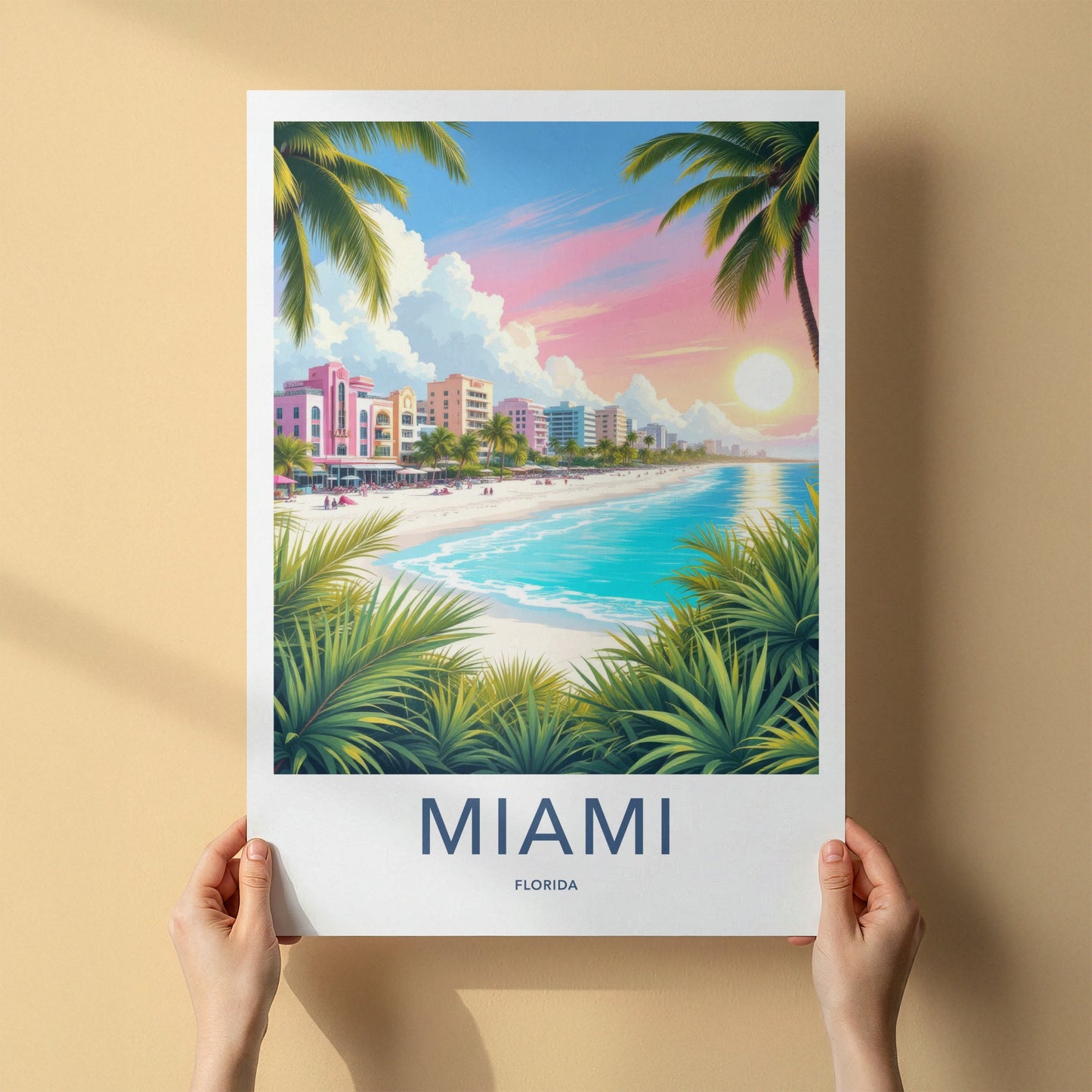 Miami Poster - Florida Travel Art - Tropical Beach Sunset Home Decor