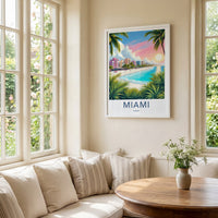 Miami Poster - Florida Travel Art - Tropical Beach Sunset Home Decor
