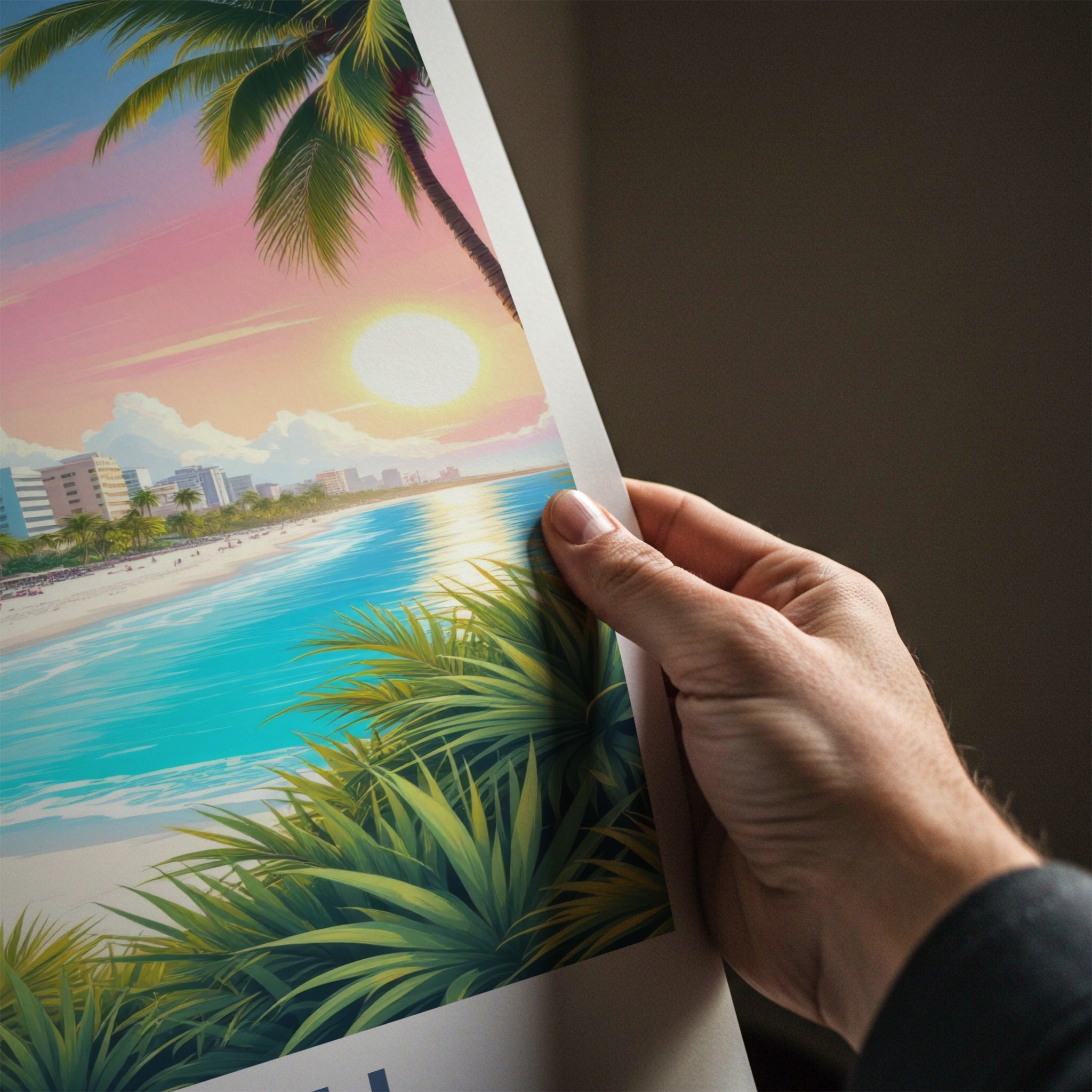 Miami Poster - Florida Travel Art - Tropical Beach Sunset Home Decor