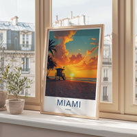 Miami Poster - Florida Travel Art - Vibrant Ocean Sunset Home Decor