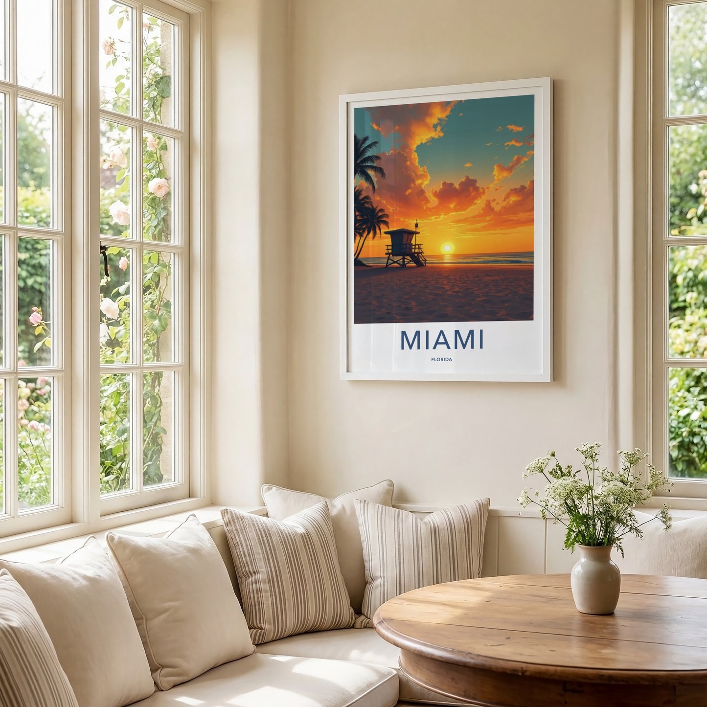 Miami Poster - Florida Travel Art - Vibrant Ocean Sunset Home Decor