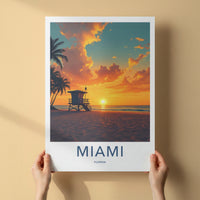 Miami Poster - Florida Travel Art - Vibrant Ocean Sunset Home Decor
