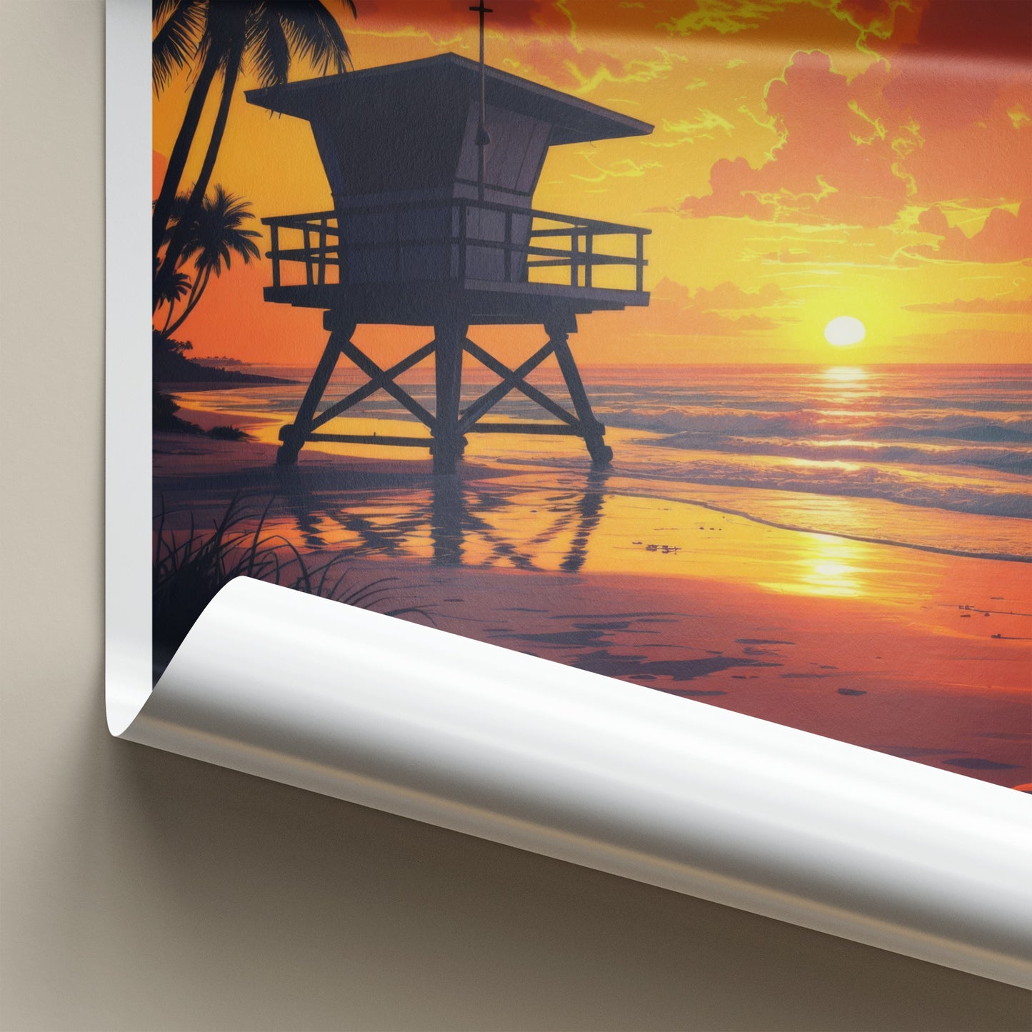 Miami Poster - Florida Travel Print - Lifeguard Sunset Beach Home Decor