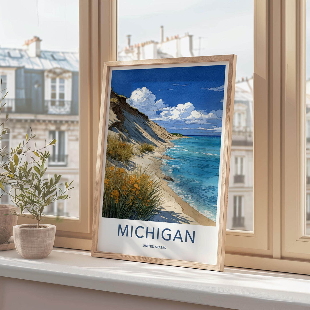 Michigan Poster - Michigan Travel Art - Coastal Dune Beach Home Decor