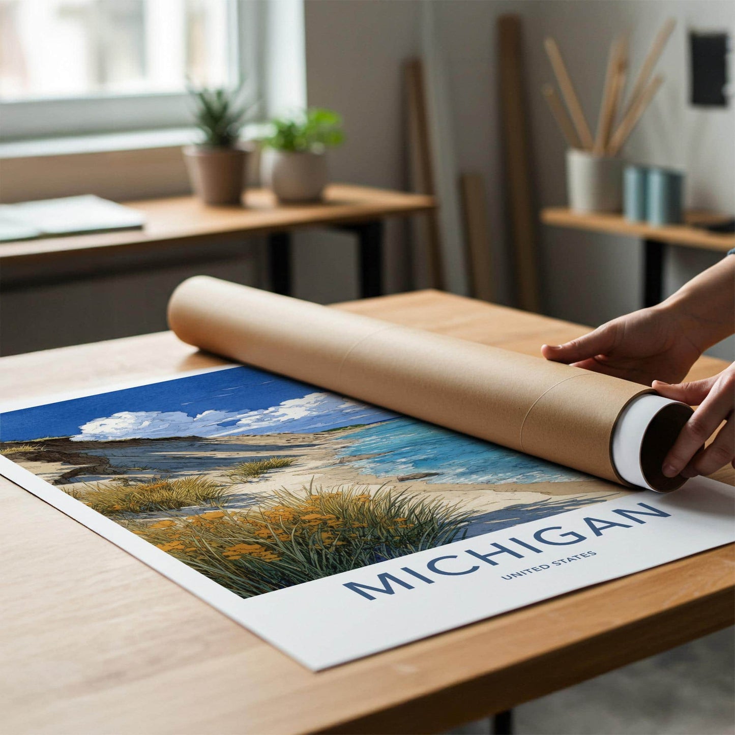 Michigan Poster - Michigan Travel Art - Coastal Dune Beach Home Decor