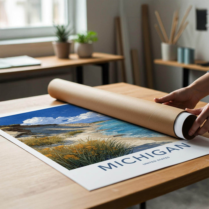 Michigan Poster - Michigan Travel Art - Coastal Dune Beach Home Decor