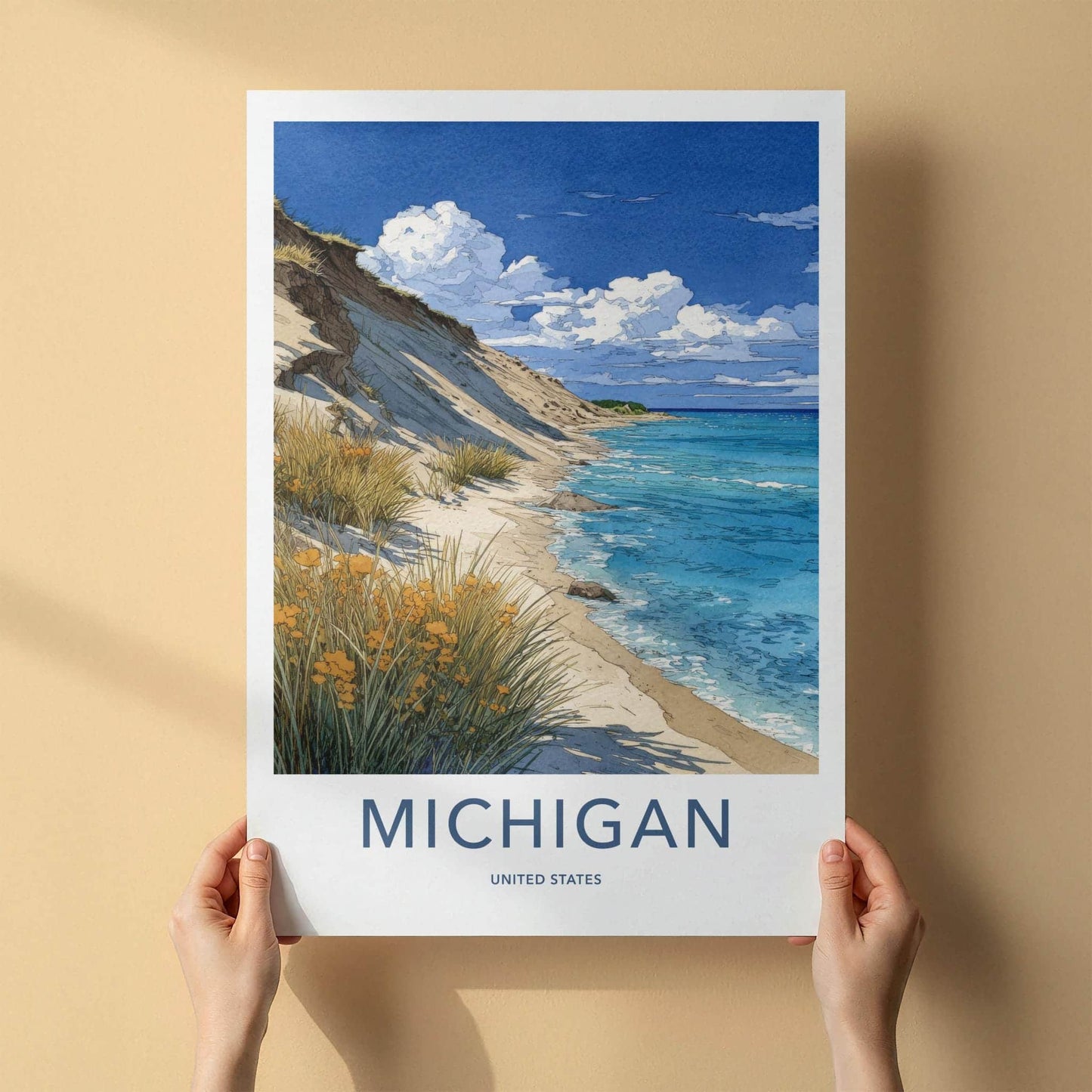 Michigan Poster - Michigan Travel Art - Coastal Dune Beach Home Decor