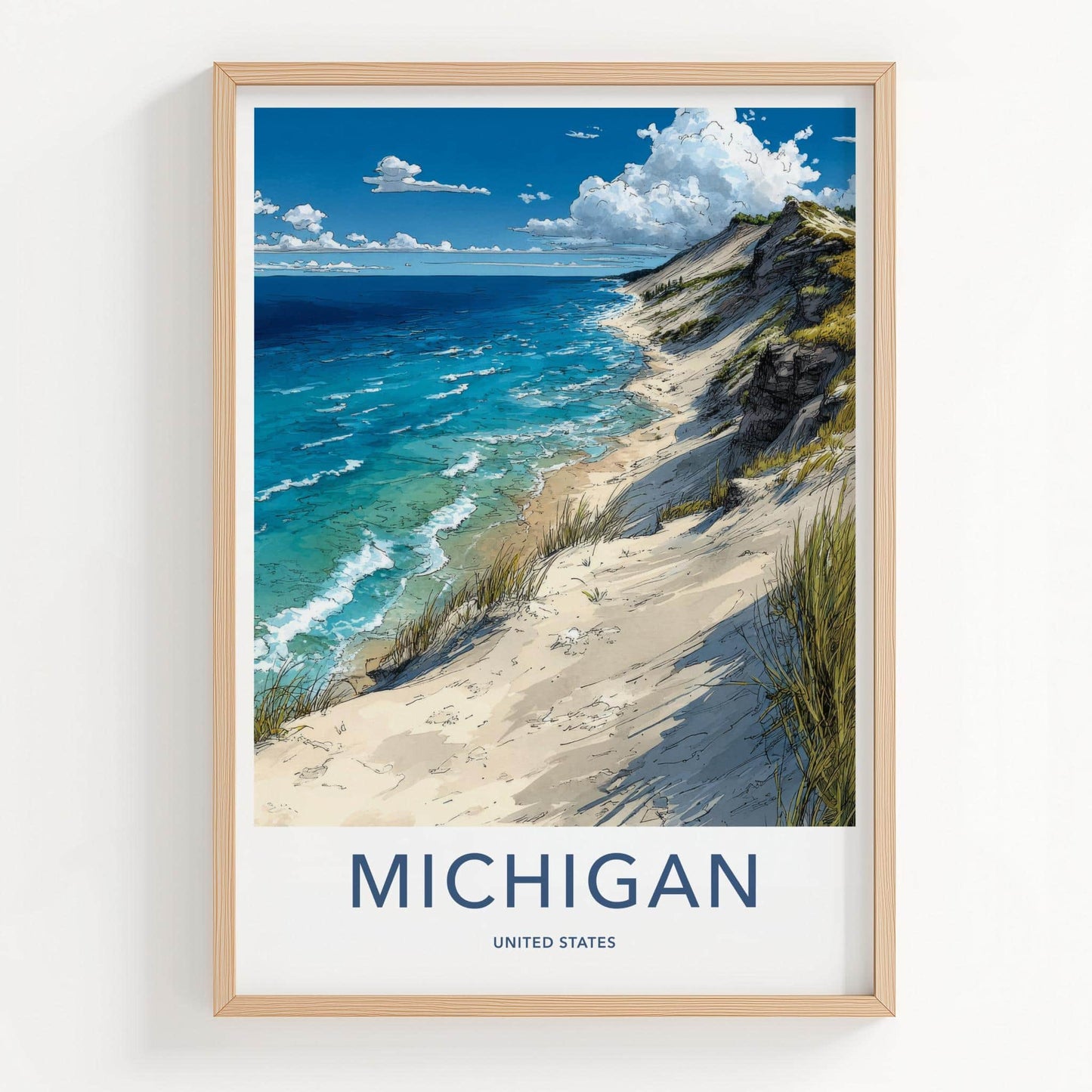 Michigan Poster - Michigan Travel Art - Coastal Dune Beach Home Decor