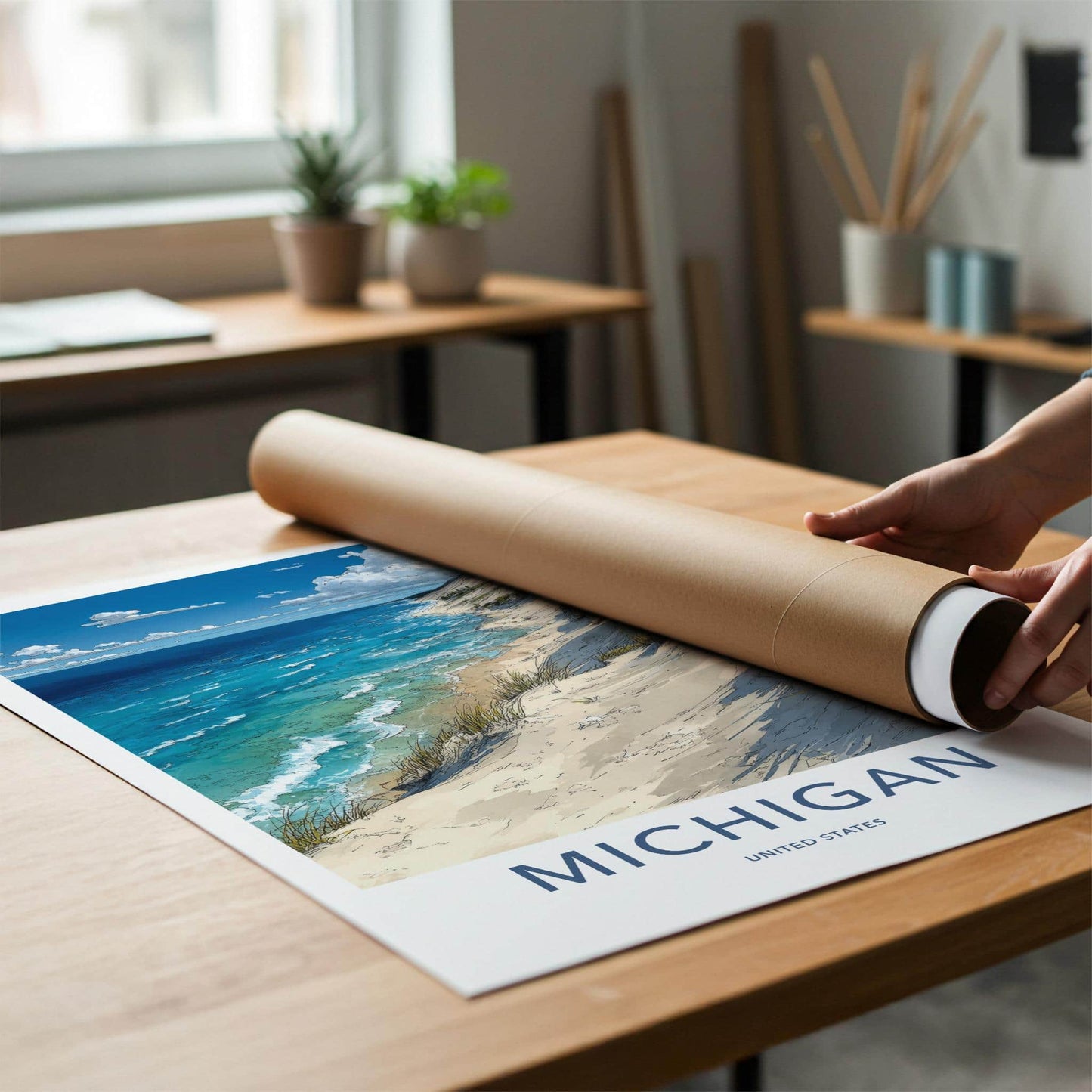 Michigan Poster - Michigan Travel Art - Coastal Dune Beach Home Decor