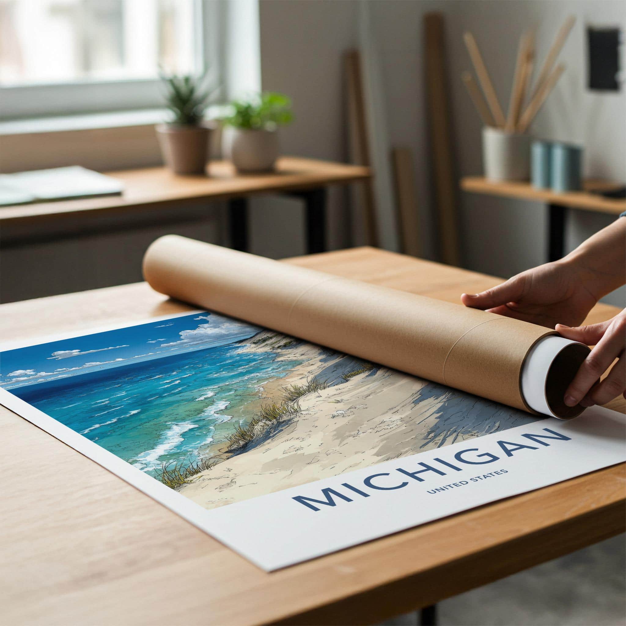 Michigan Poster - Michigan Travel Art - Coastal Dune Beach Home Decor