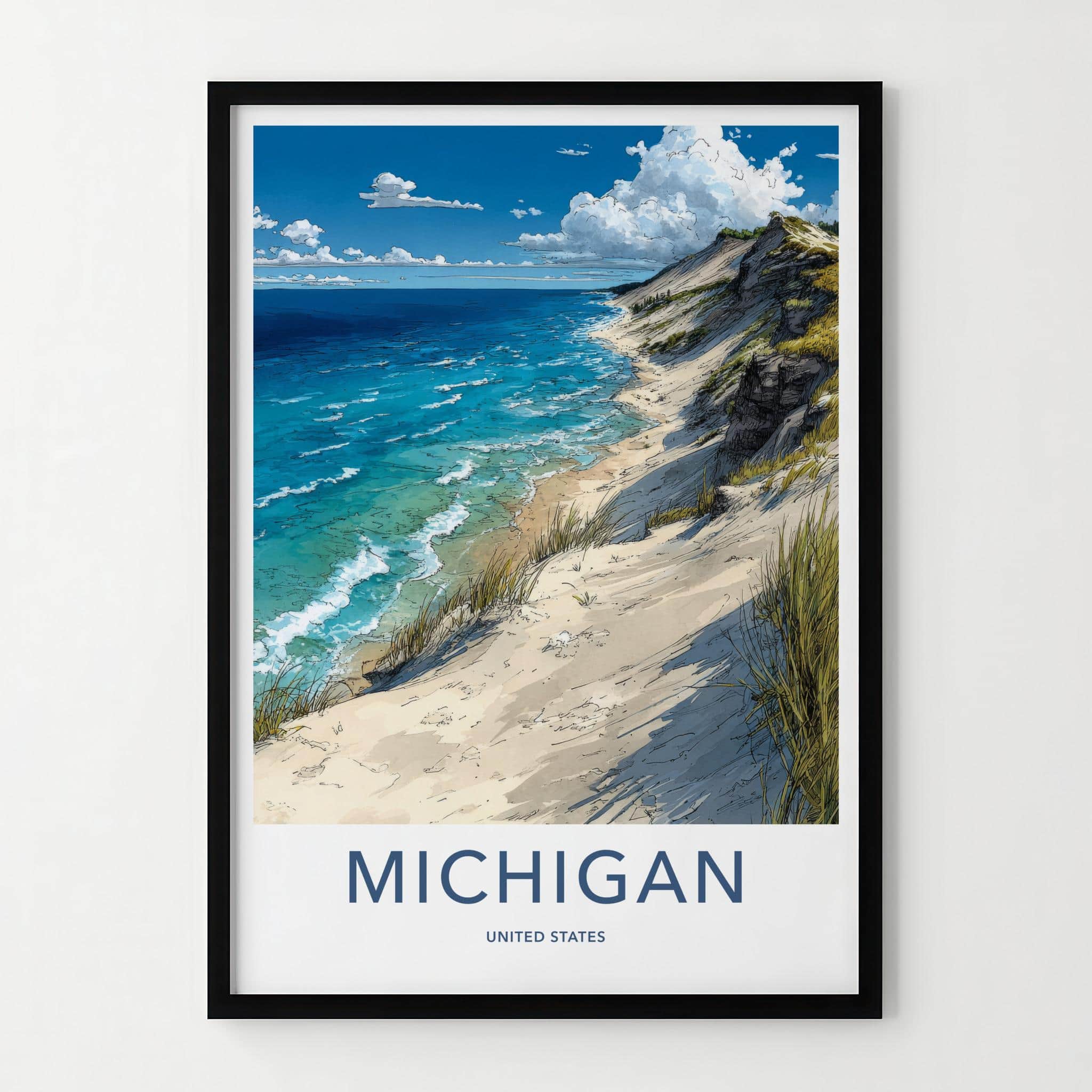 Michigan Poster - Michigan Travel Art - Coastal Dune Beach Home Decor