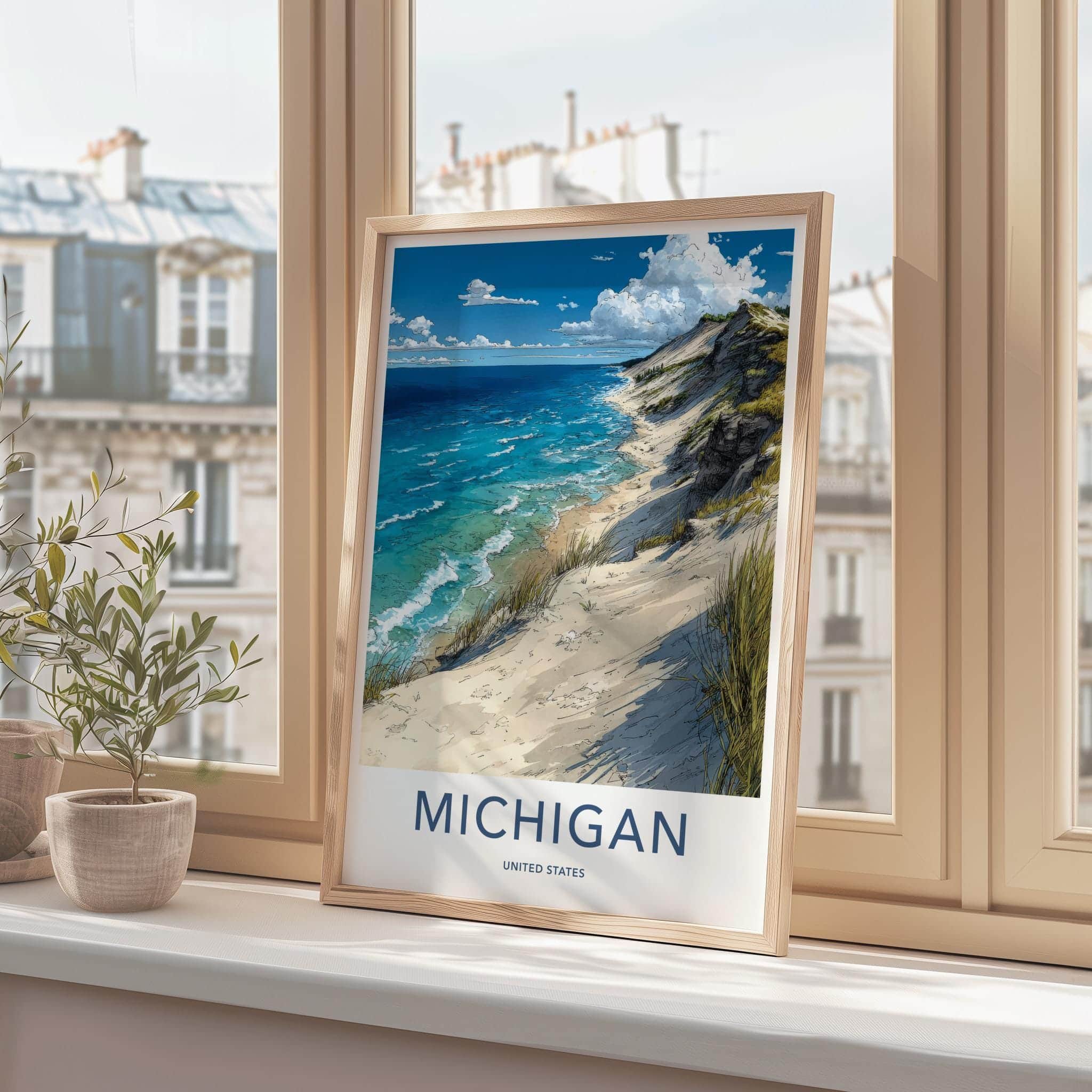 Michigan Poster - Michigan Travel Art - Coastal Dune Beach Home Decor