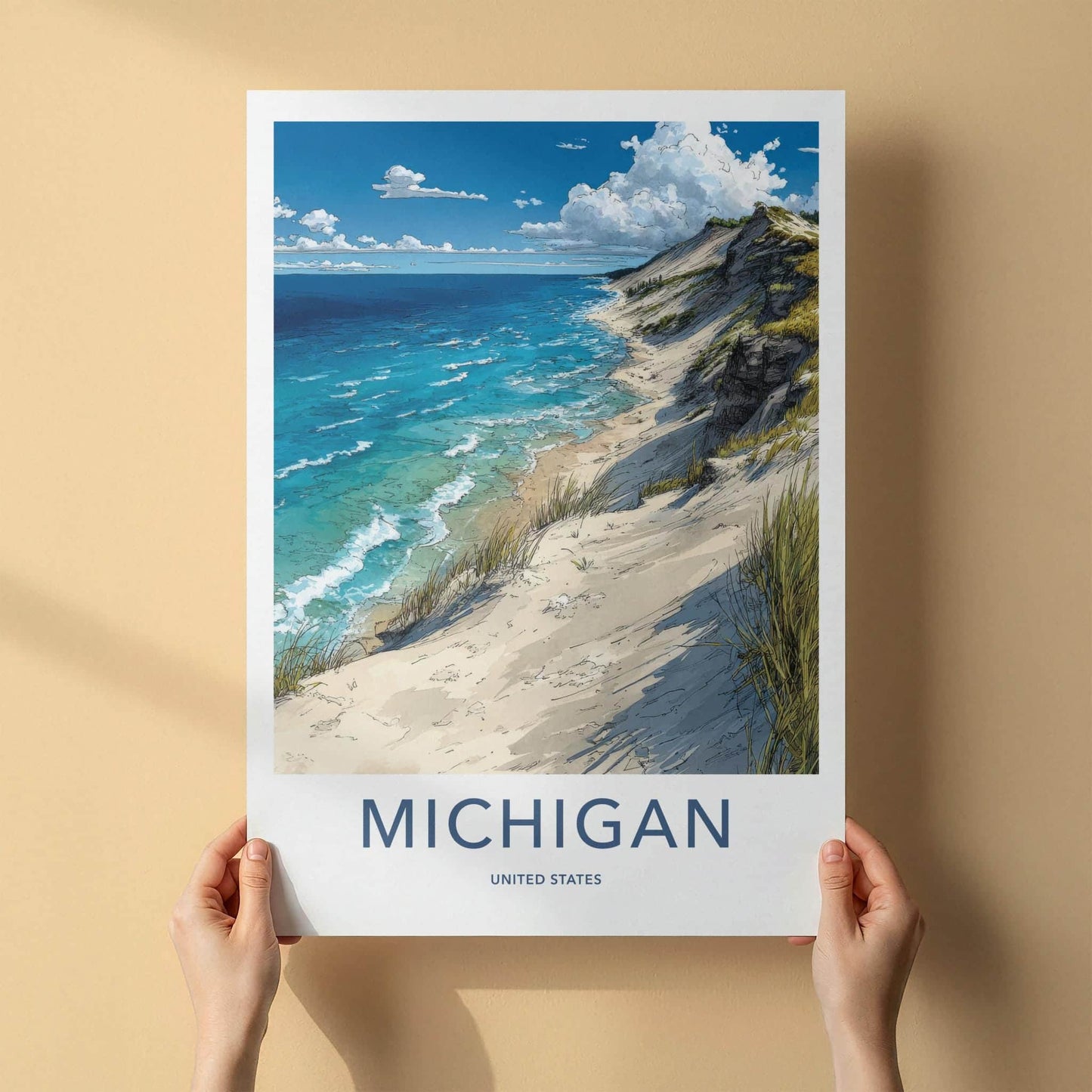 Michigan Poster - Michigan Travel Art - Coastal Dune Beach Home Decor