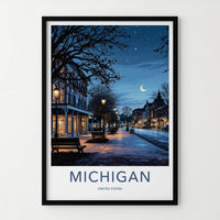 Michigan Poster - Michigan Travel Art - Starry Street Evening Home Decor