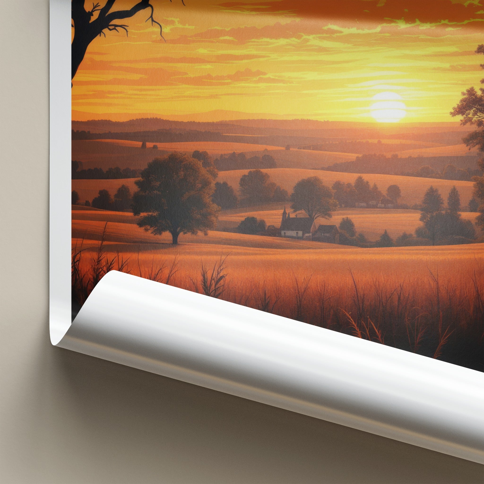 MICHIGAN Poster - Michigan Travel Print - Golden Field Sunset Wall Decor
