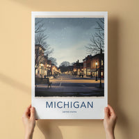 Michigan Poster - Michigan Travel Print - Starry Winter Night Wall Decor