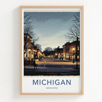 Michigan Poster - Michigan Travel Print - Starry Winter Night Wall Decor