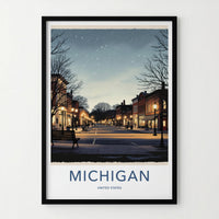 Michigan Poster - Michigan Travel Print - Starry Winter Night Wall Decor
