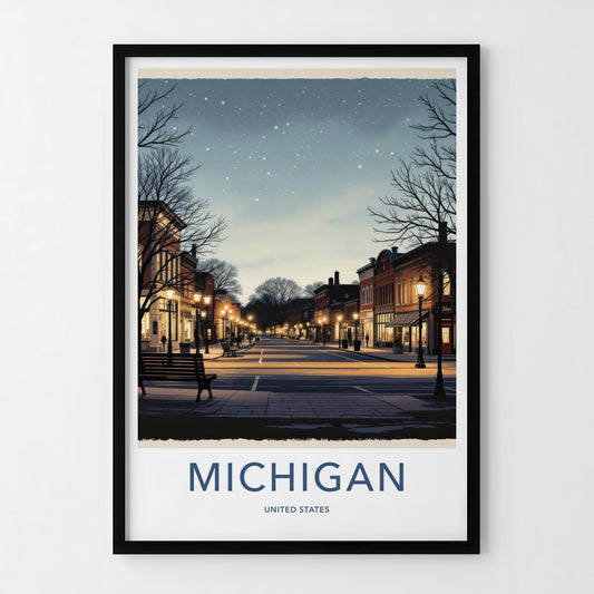 Michigan Poster - Michigan Travel Print - Starry Winter Night Wall Decor