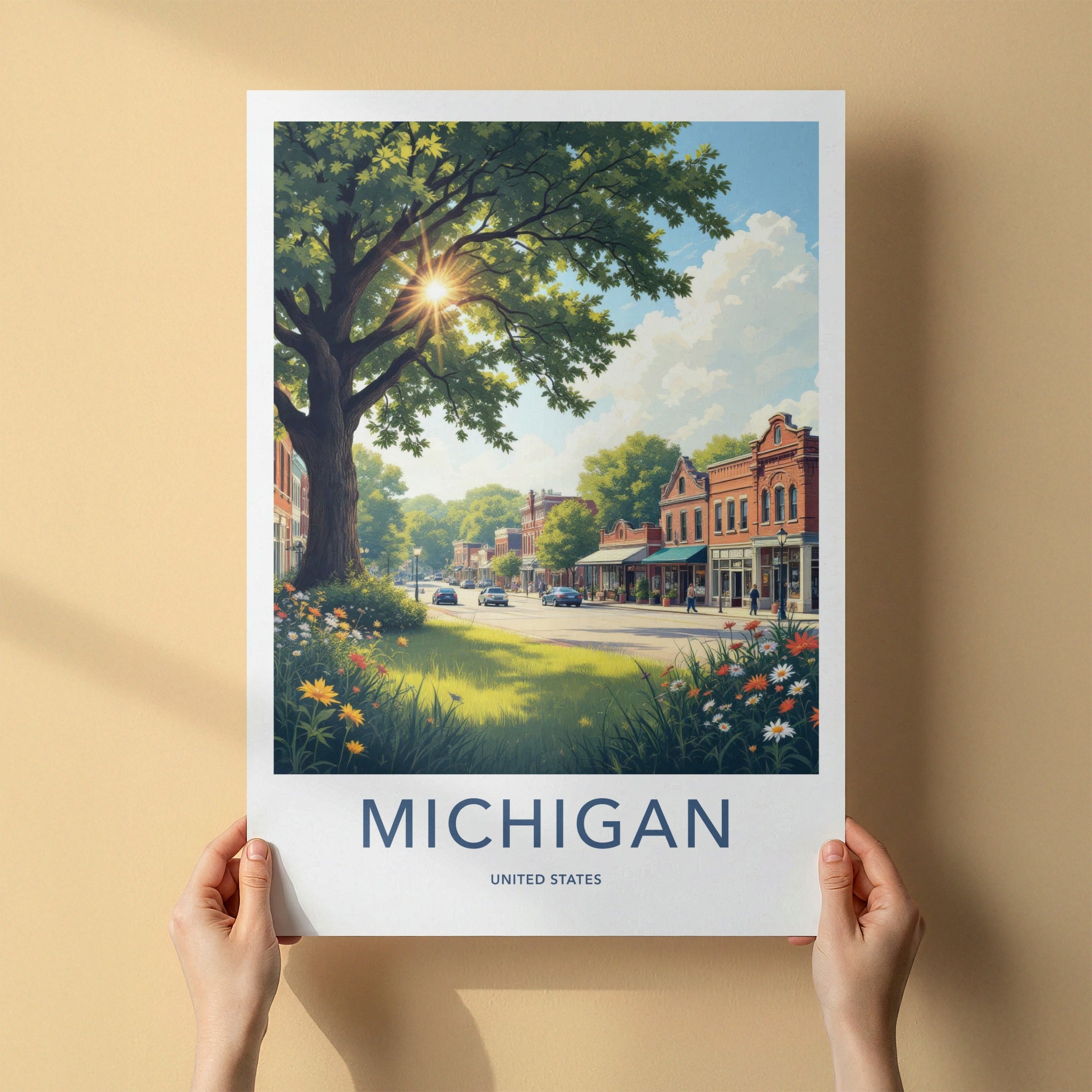 Michigan Poster - Michigan Travel Print - Sunny Village Mainstreet Home Decor