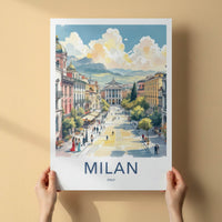 Milan Poster - Italy Travel Art - Bustling City Scene Home Decor