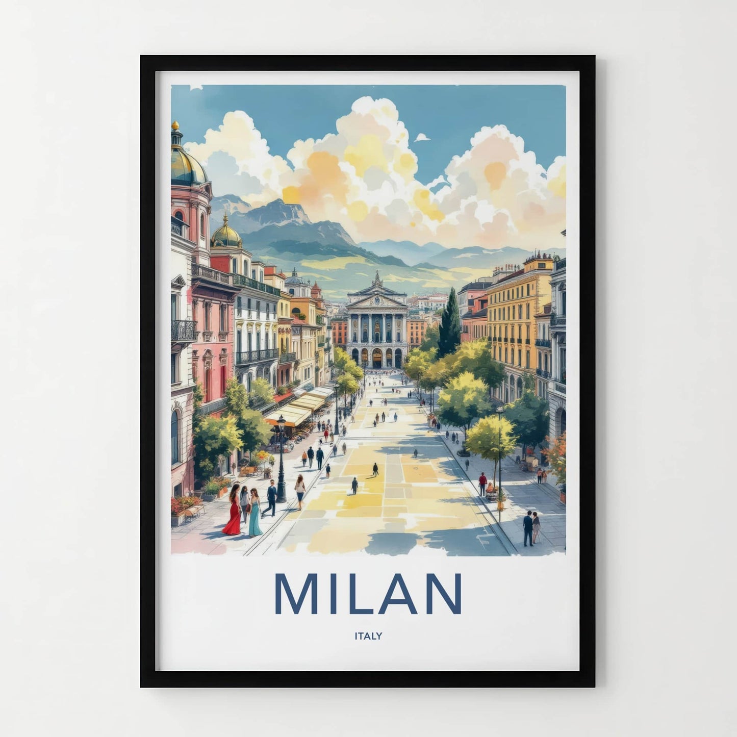 Milan Poster - Italy Travel Art - Bustling City Scene Home Decor