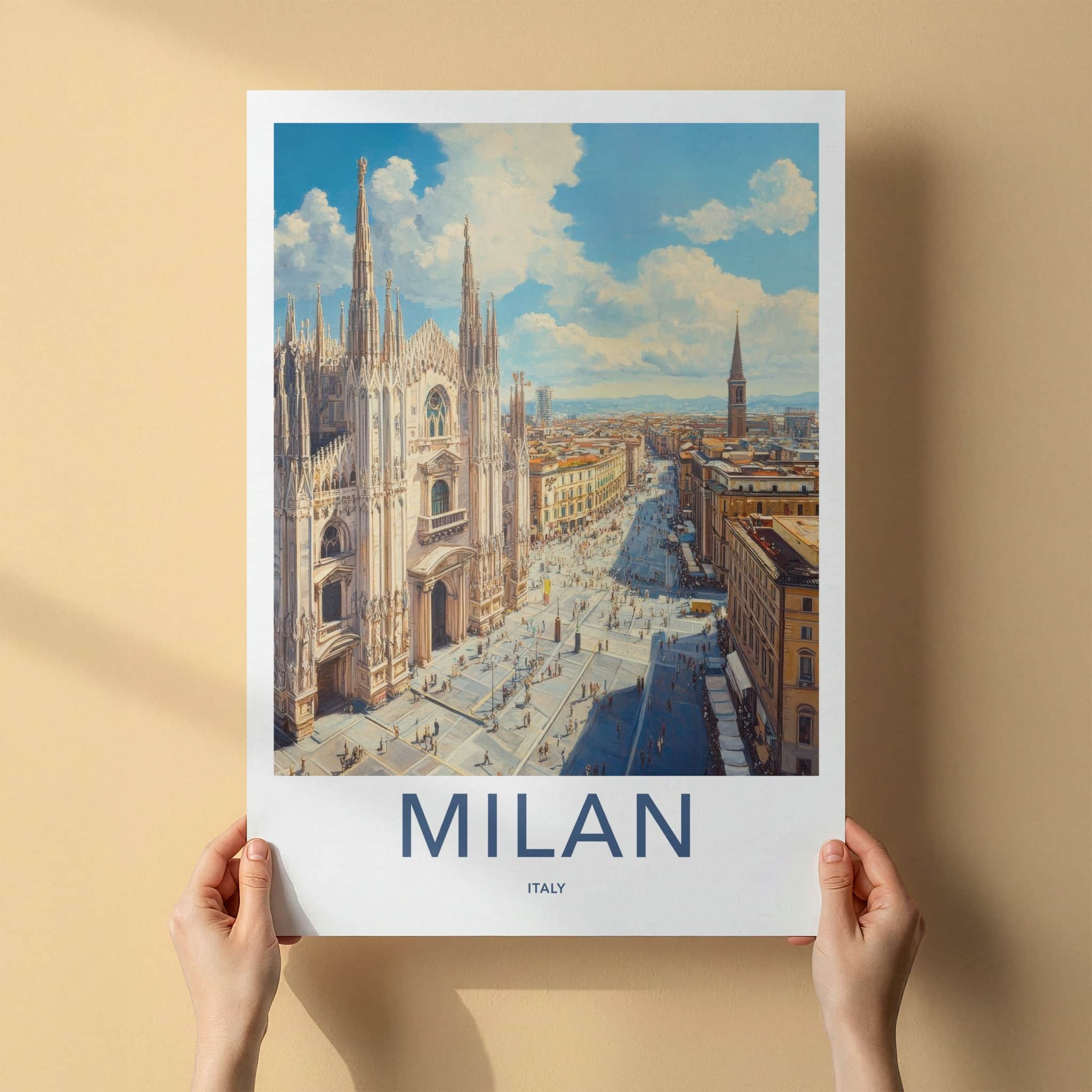 Milan Poster - Italy Travel Art - Cathedral Square Vista Home Decor