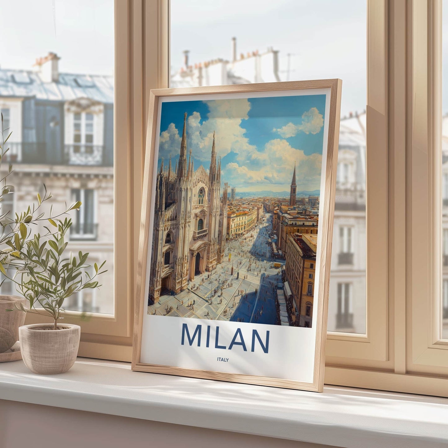 Milan Poster - Italy Travel Art - Cathedral Square Vista Home Decor
