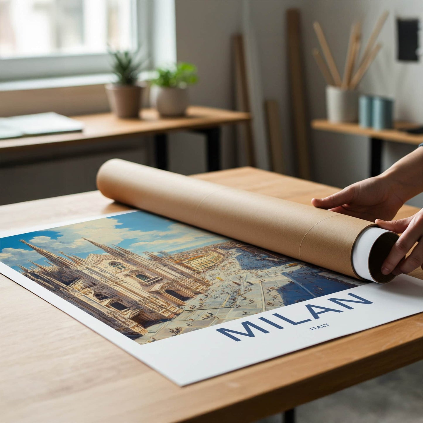 Milan Poster - Italy Travel Art - Cathedral Square Vista Home Decor