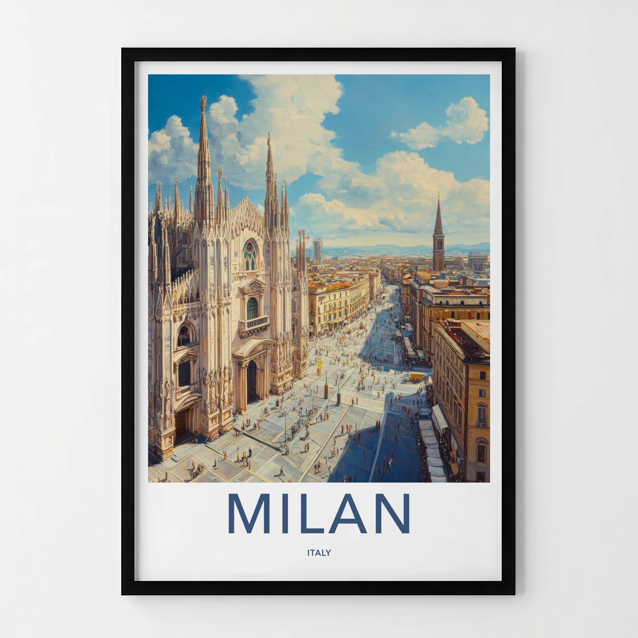 Milan Poster - Italy Travel Art - Cathedral Square Vista Home Decor