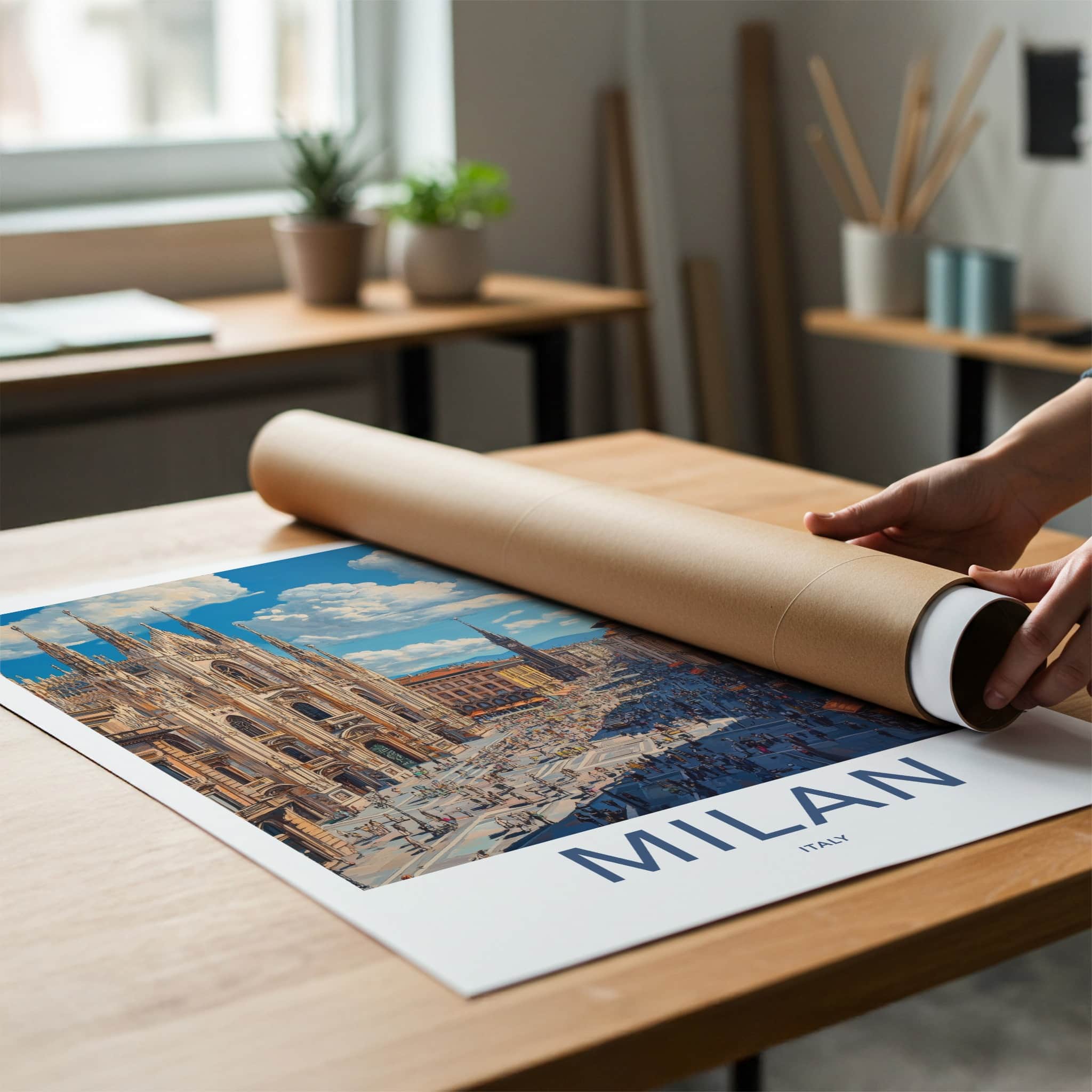 Milan Poster - Italy Travel Art - Historic Gothic Cathedral Wall Decor